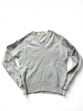 Sheep Inc women’s sheepswool real wool light blue ribbed v neck knit sweater